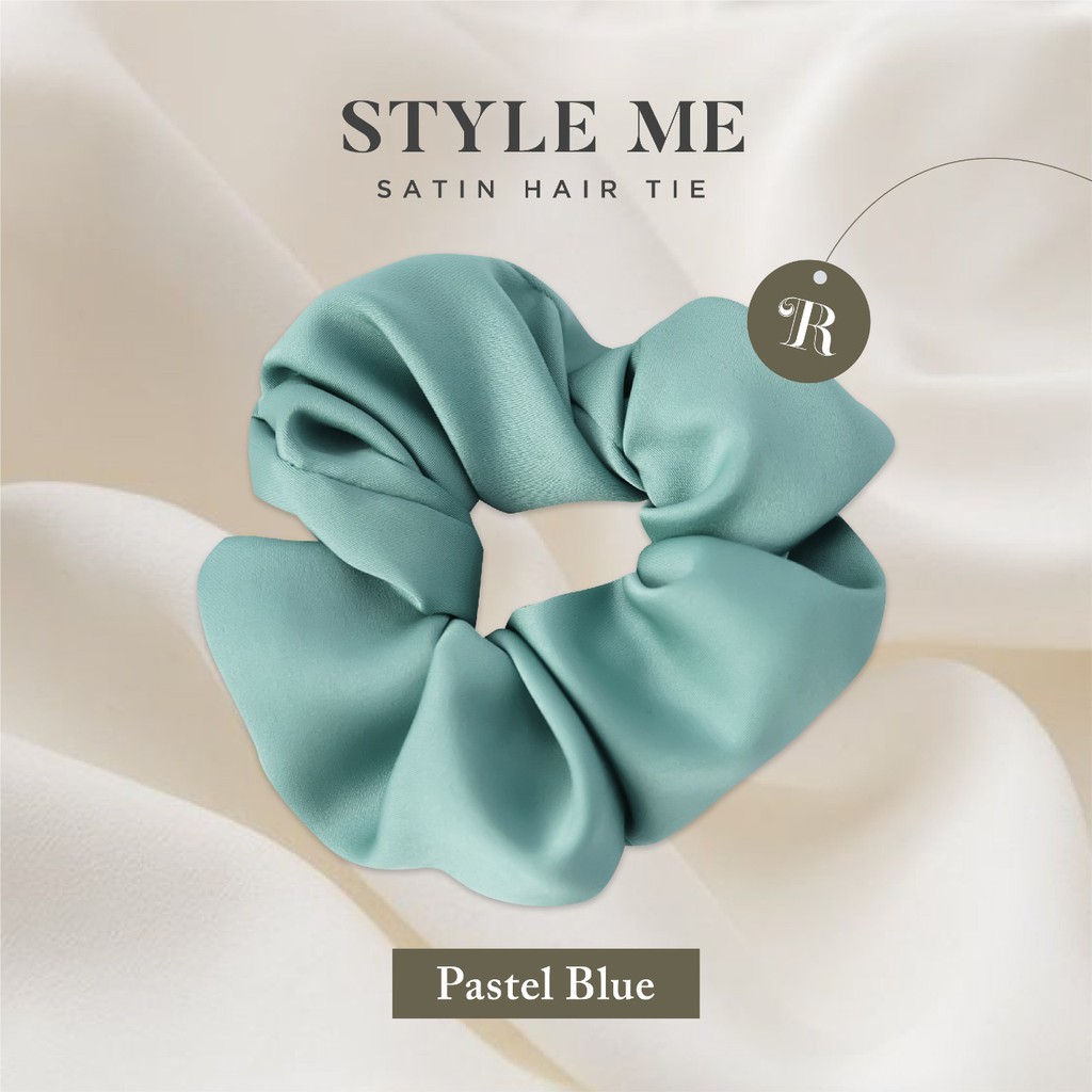 Scrunchies Premium Satin Silk MAXI The Rituale | Ikat Rambut Kuncir Hijab Cepol | Anti Rontok Pusing-Pastel Blue