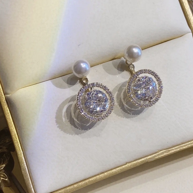 Anting Tusuk Mutiara Zircon Bulat Untuk Wanita