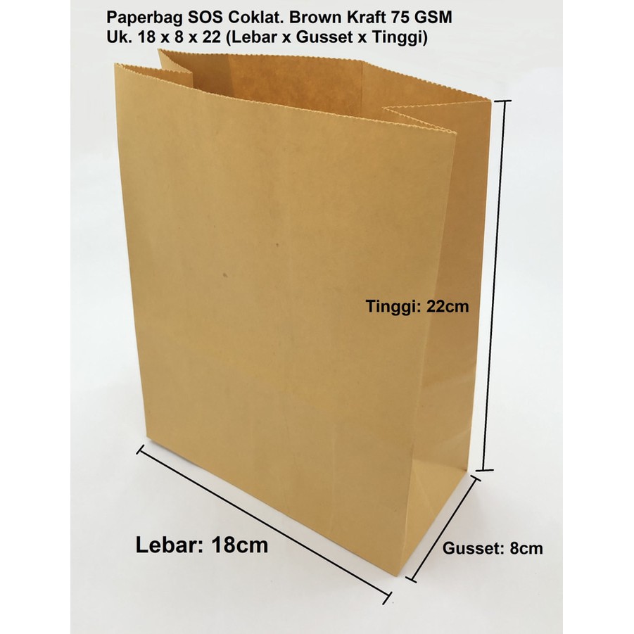 Jual Paperbag Sos Kantong Kertas Coklat 18x8x22 M Souvenir Kraft Bag Kertas A4 Kantong Kertas 