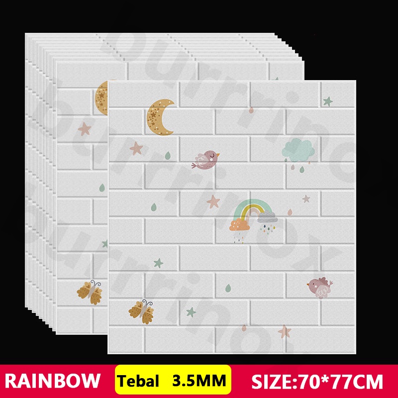 【WR】Wallpaper Dingding 3D Foam Motif Batu Bata Dekorasi Dinding Kamar Murah-Rainbow(3mm)