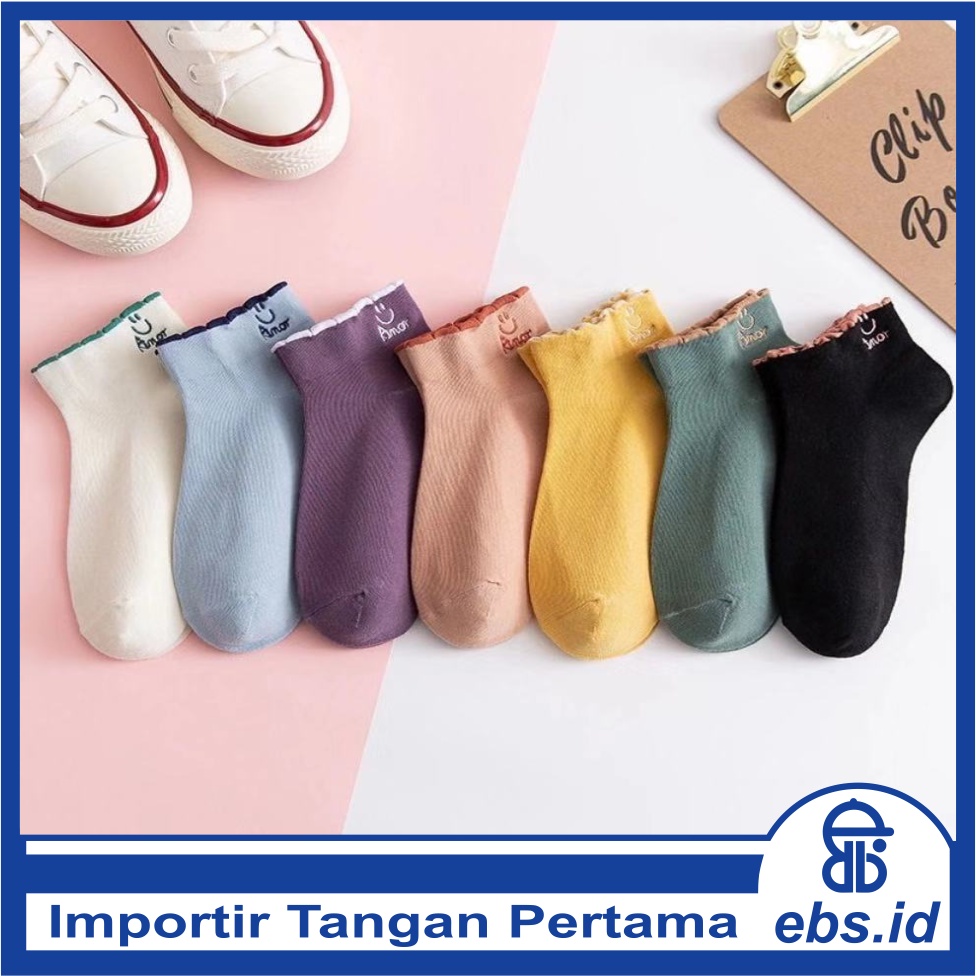 𝗘𝗕𝗦 ✅ KK002 Kaos Kaki (Tanpa Kemasan) Wanita Tipis Pendek Semata Kaki Motif Smile Fashion Korea Women Sock Import Murah