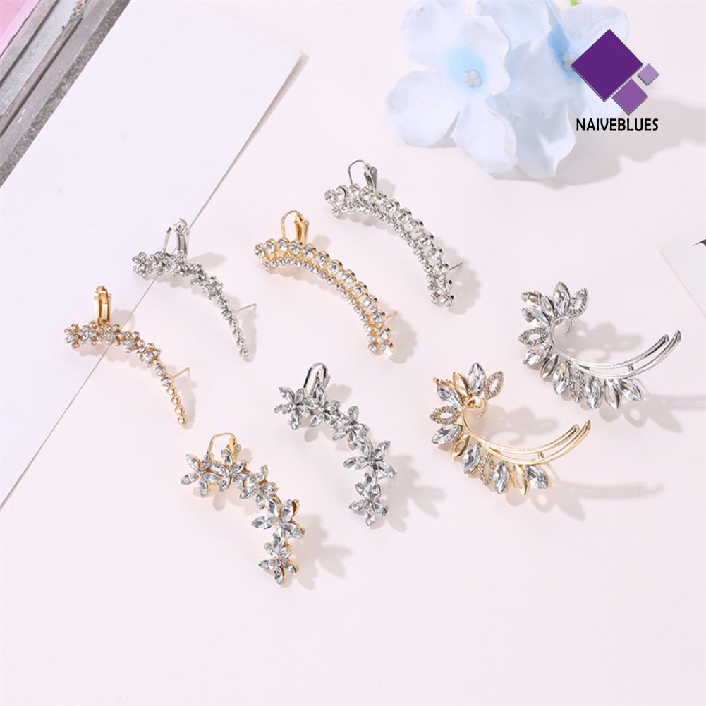 1 Pc Anting Stud Desain Bunga Kupu-Kupu Aksen Berlian Imitasi Untuk Wanita