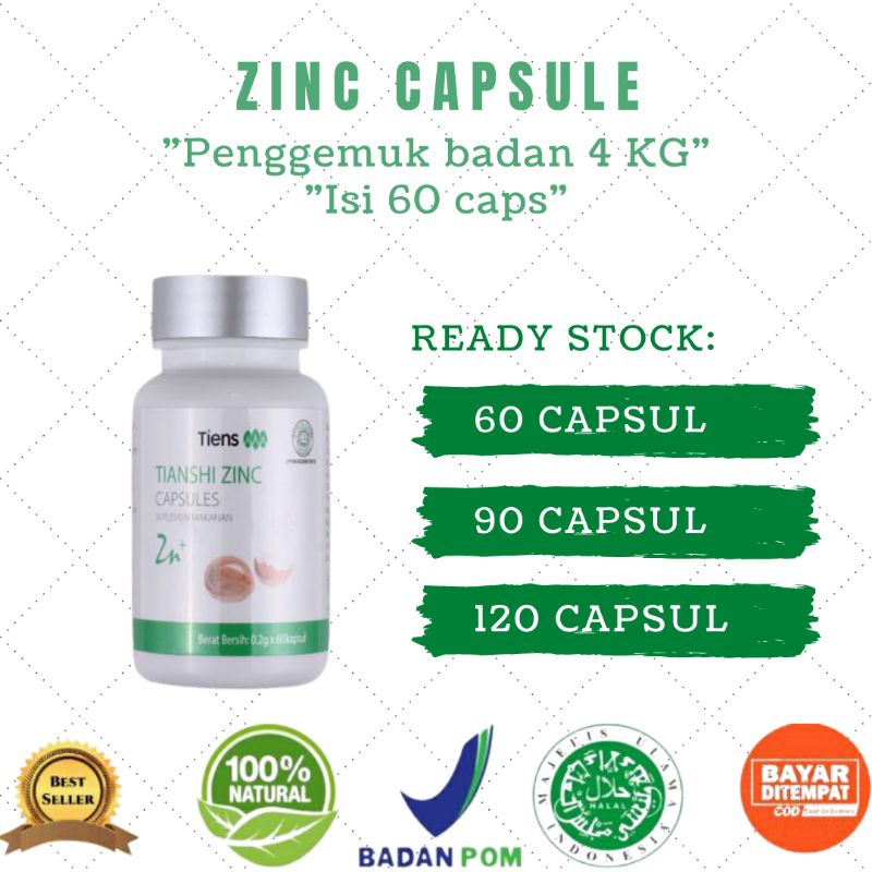 ZINC CAPSULES SUPLEMEN DAN VITAMIN PENGGEMUK BADAN ORIGINAL TIENS ECERAN