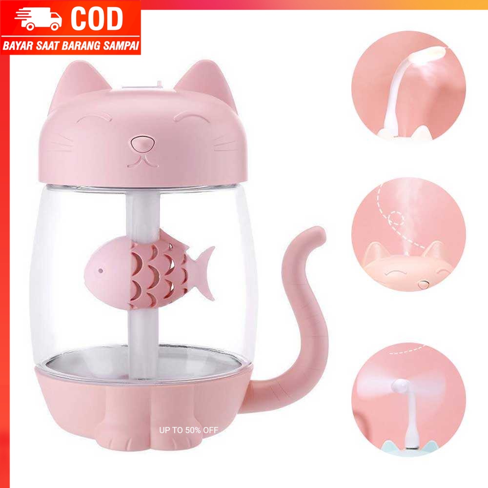(100% BARANG ORI) Umiwe 3 in 1 Air Humidifier Cat Kitty 350ml Fan + LED Lamp - La211