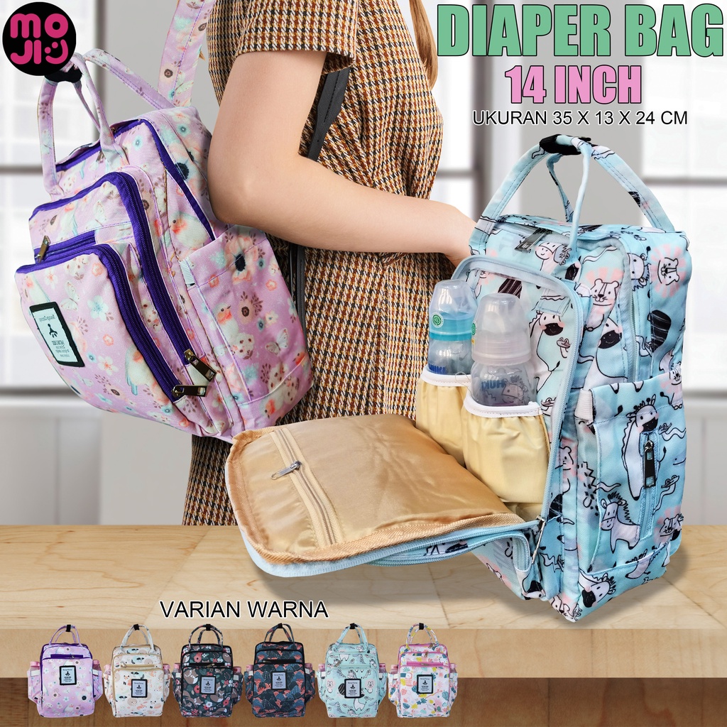 Diaper Bag MONOBE Ukuran 14 Inch - Tas Bayi Ransel Sekat Lengkap - MOJI