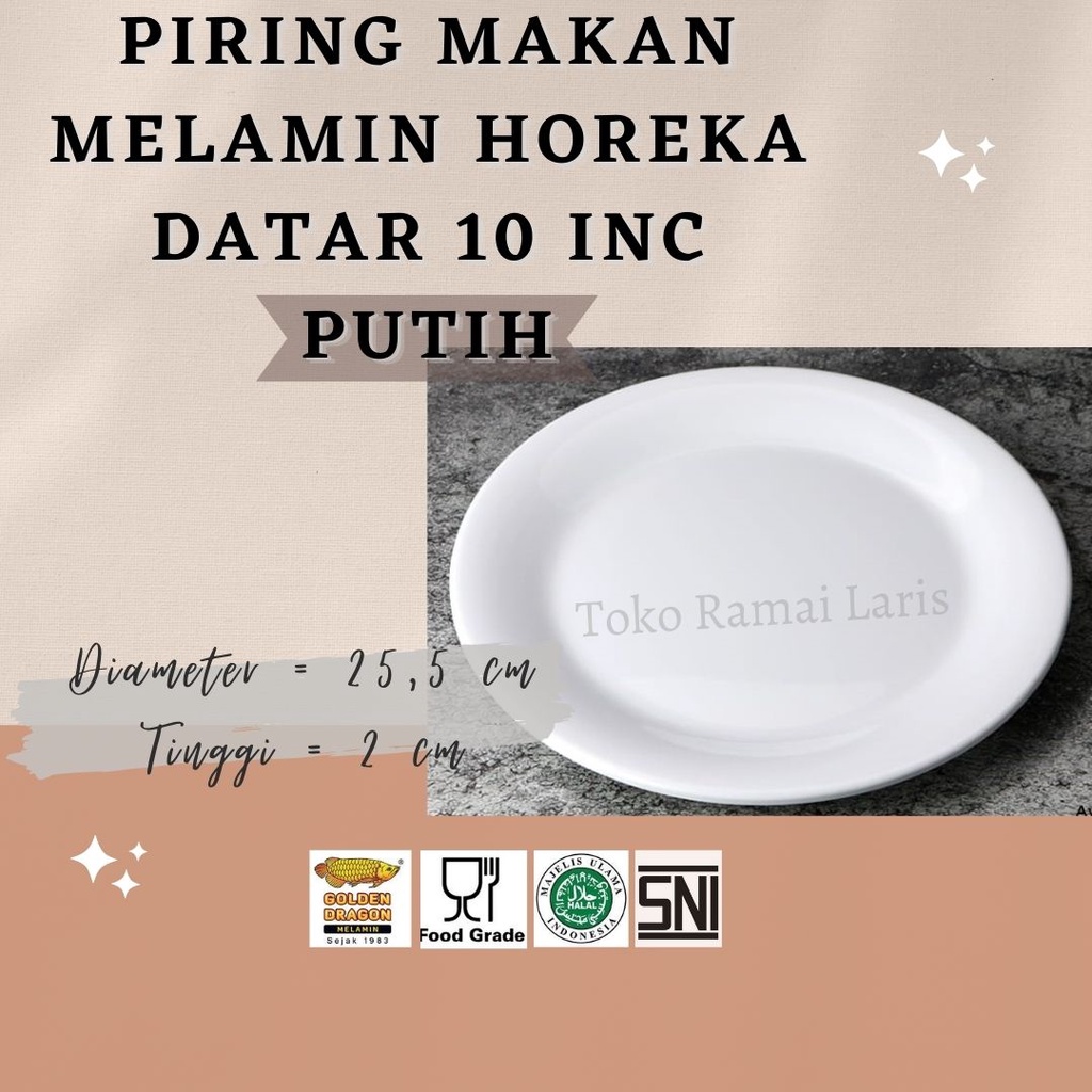 PIRING MEWAH P5510 Piring Makan MELAMIN Datar Horeka 10 inc Putih Golden