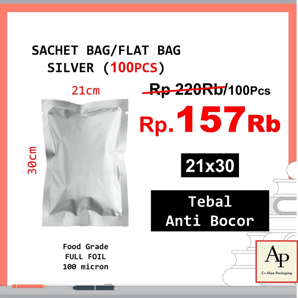 

Sachet Bag Alumunium Foil 21x30 Non Ziplock Food Grade Plastik Kemasan Saset Aluminium Foil Kantong Kopi Snack Cemilan Keripik