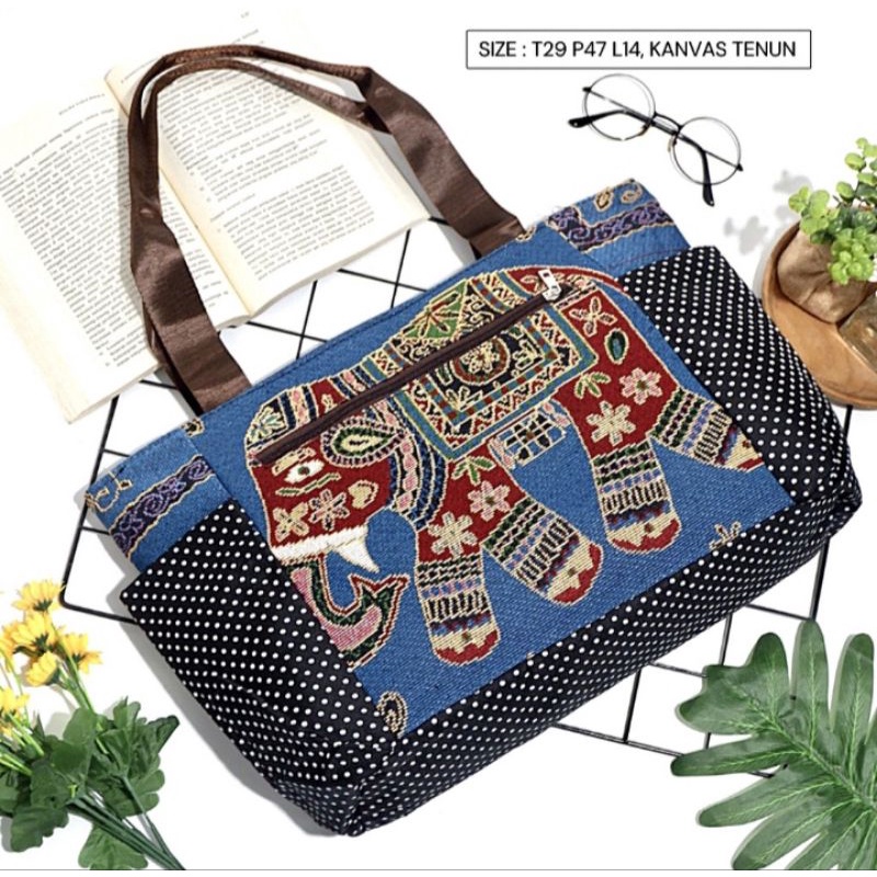 TAS WANITA HANDBAG TAS TENUN TAS GAMBAR GAJAH