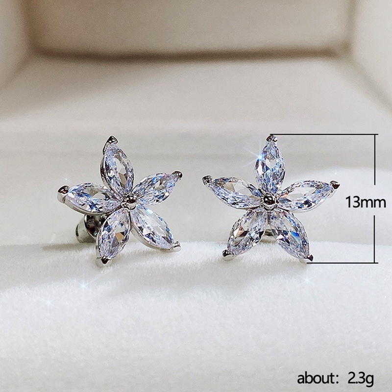 Fancyqube Anting Stud Cubic Zirconia Bentuk Bunga Warna-Warni Untuk Wanita