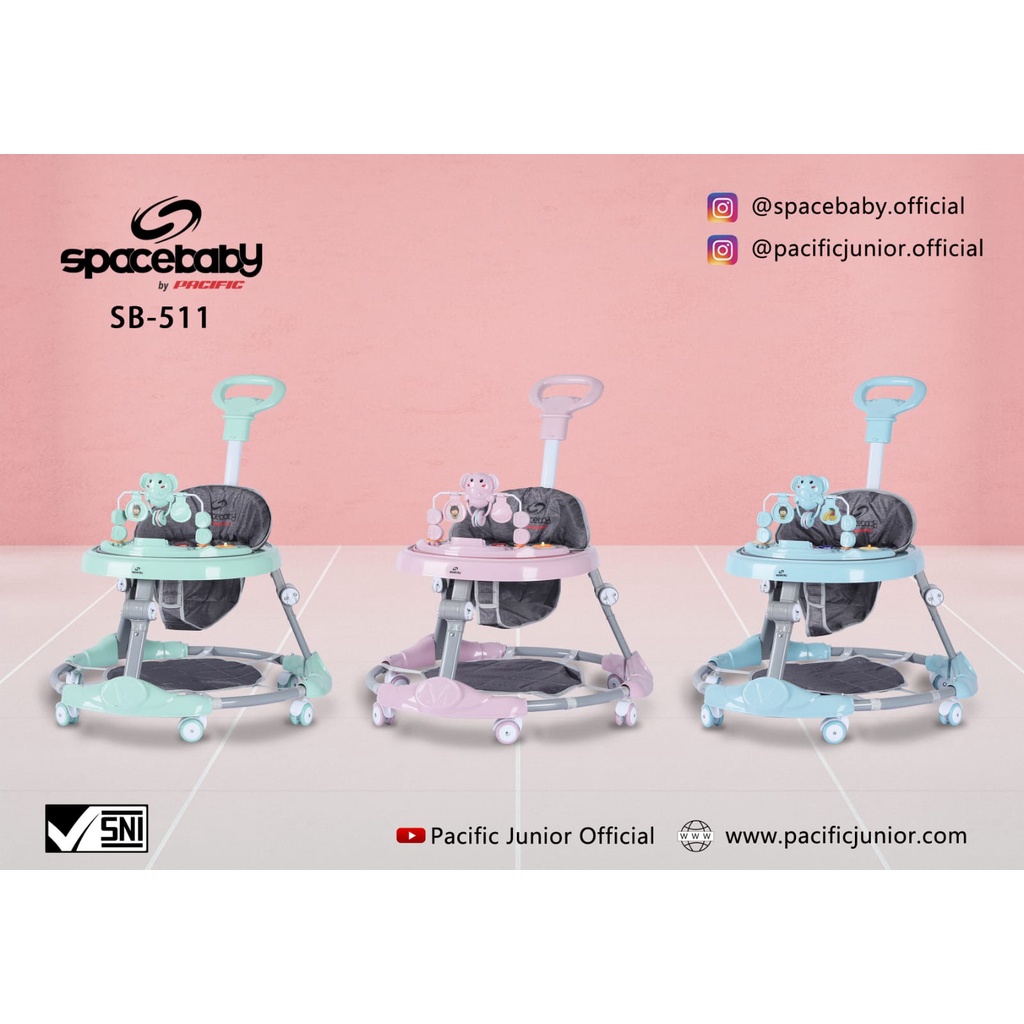 BABY WALKER SPACEBABY SB 511 512 513 516 + ALAS KAKI + TONGKAT DORONG ALAT BANTU BERJALAN BAYI SPACE BABY