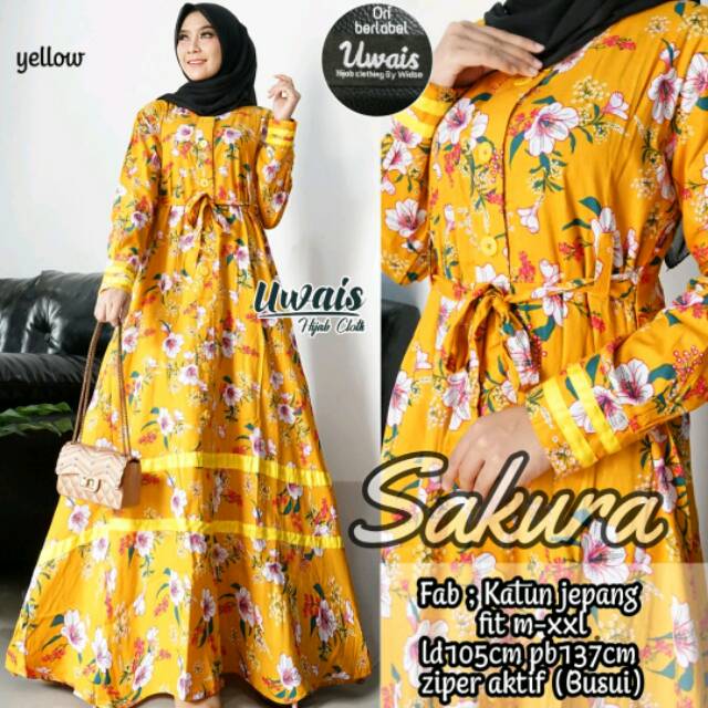 Gamis motif bunga 100% original uwais