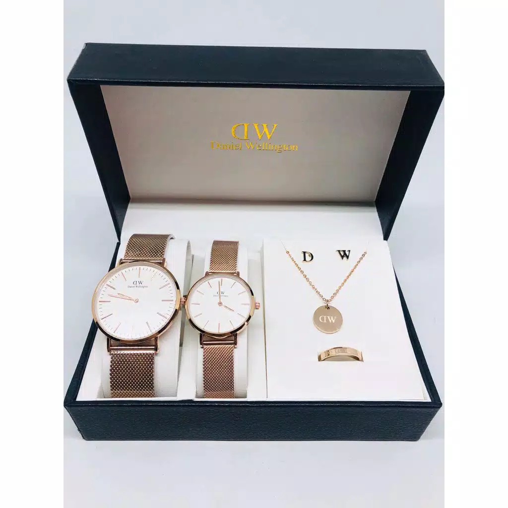 Best Seller !!! Jam Tangan Couple WD 0753K Paket Free Kalung Cincin Anting + Box