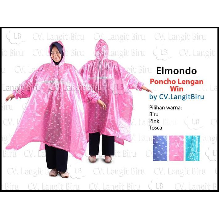 JAS HUJAN PONCHO LENGAN WIN ELEPHANT BRAND POLKADOT DEWASA KARET