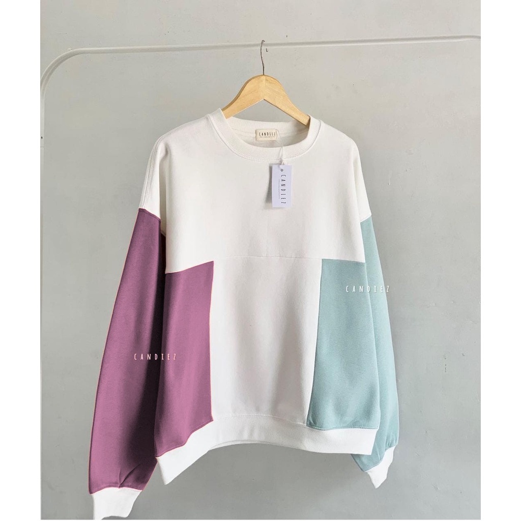 Sweater Kombinasi Super Candy - Atasan Wanita Terbaru - Fleece - Sweatshirt Allsize