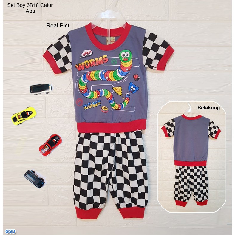 Set Boy 3b15 Catur/Setelan Anak Bayi 1thn Baju Celana Motif Kotak Catur/Baju Import Anak Bayi Murah