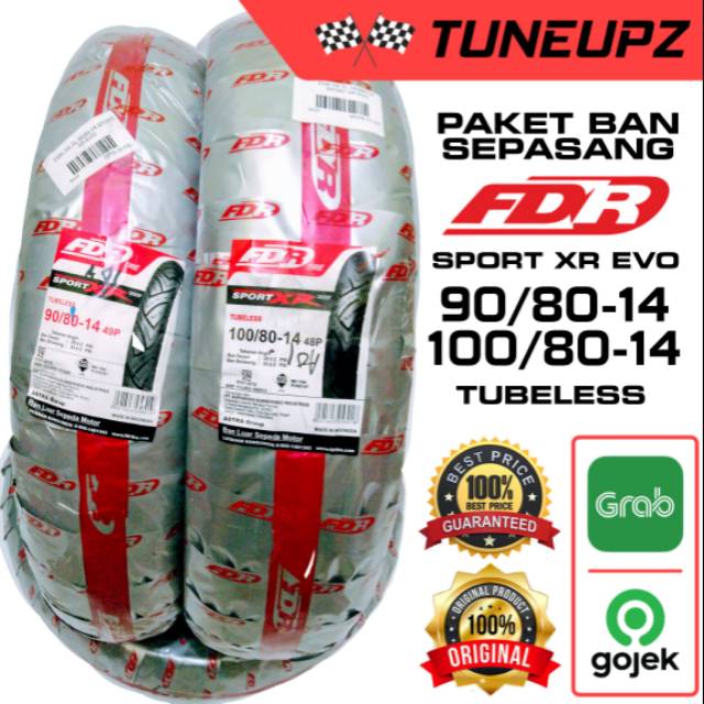 PAKET SEPASANG (90/80-14) (100/80-14) FDR SPORT XR EVO BAN TUBELESS DEPAN BELAKANG MATIC RING 14 HON