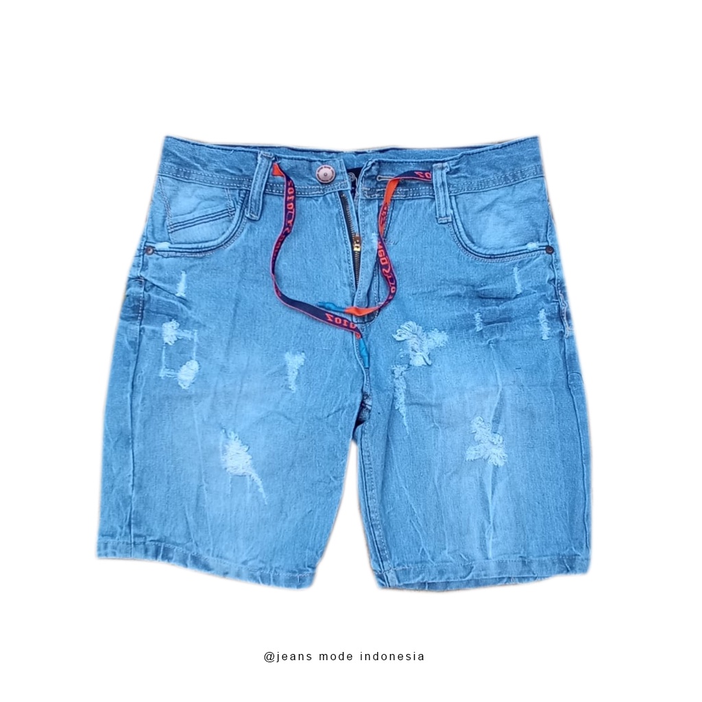 PROMO New Produk Broadshort denim Celana Jeans pendek riped tali original Pria terlaris-biru muda