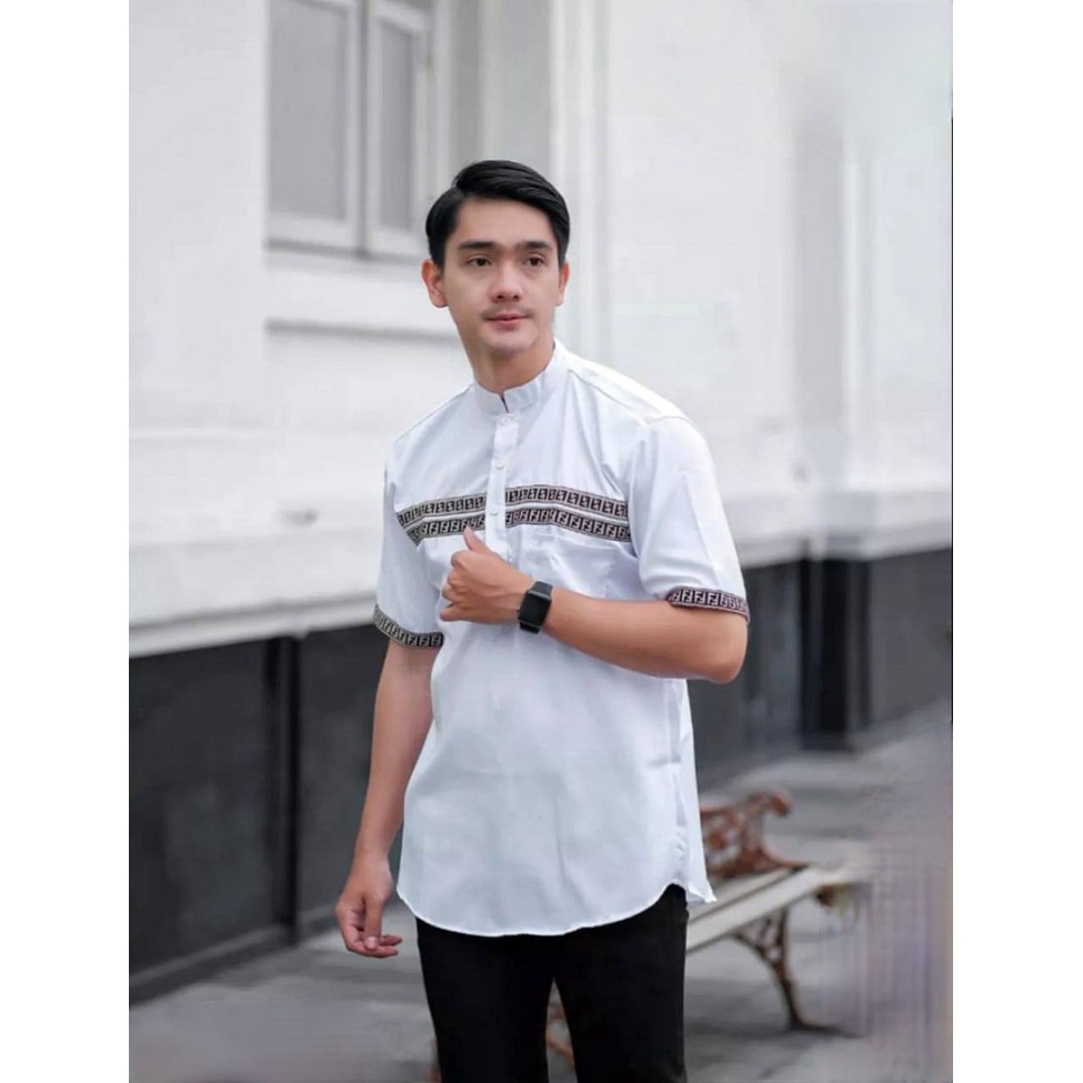 Baju Koko Kurta Pria Lengan Pendek Motif FF