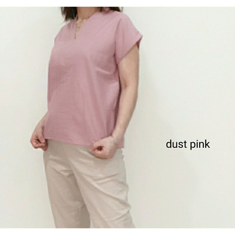 Blouse Atasan Wanita Lengan Pendek Katun Uniqlo, Yumi Blouse#-Yumi Dust Pink