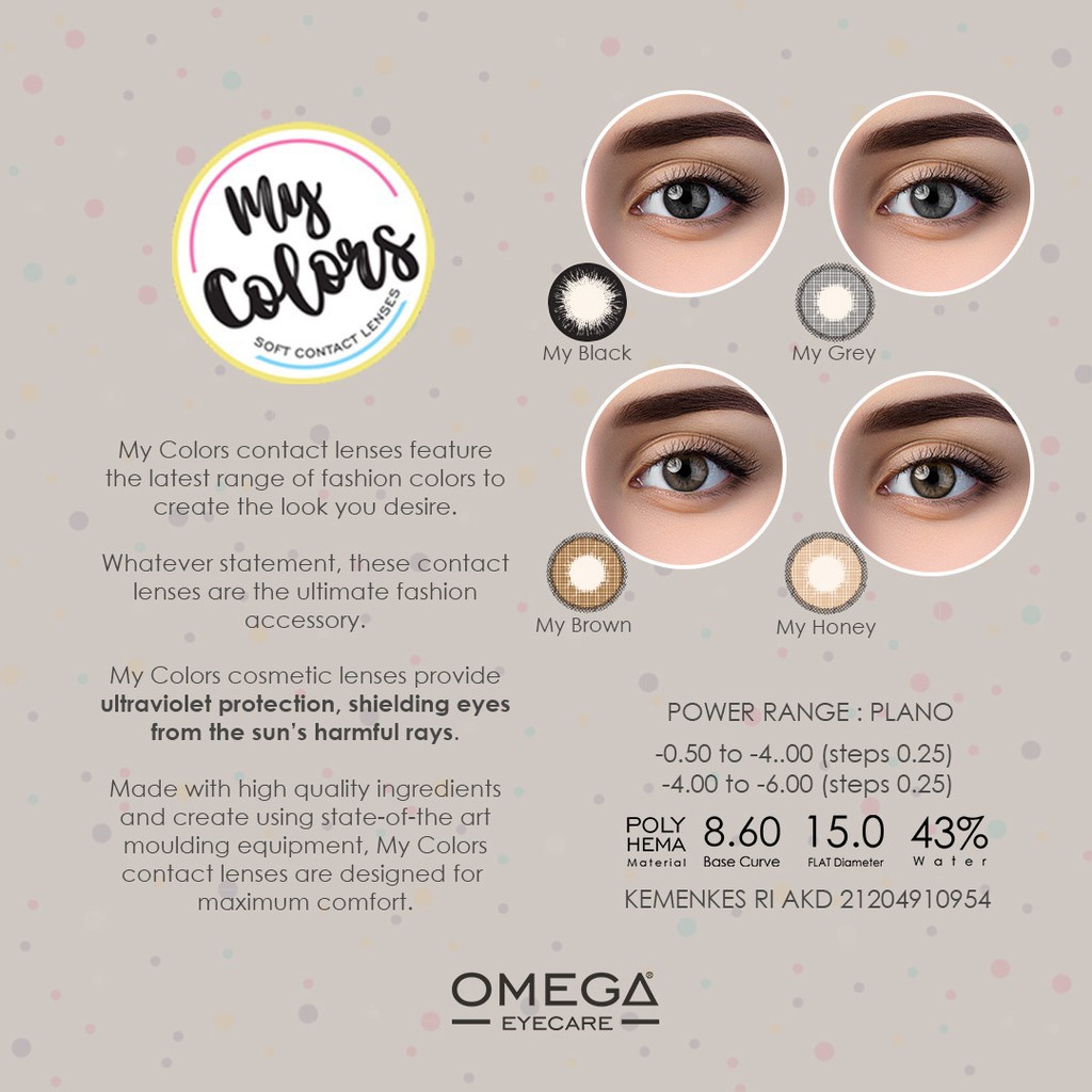 COD Paket Softlens Omega My Colors Normal Dia 15mm + AIr Softlens X2 60ml + Lenscase + Pinset I Paket Softlens Terlaris