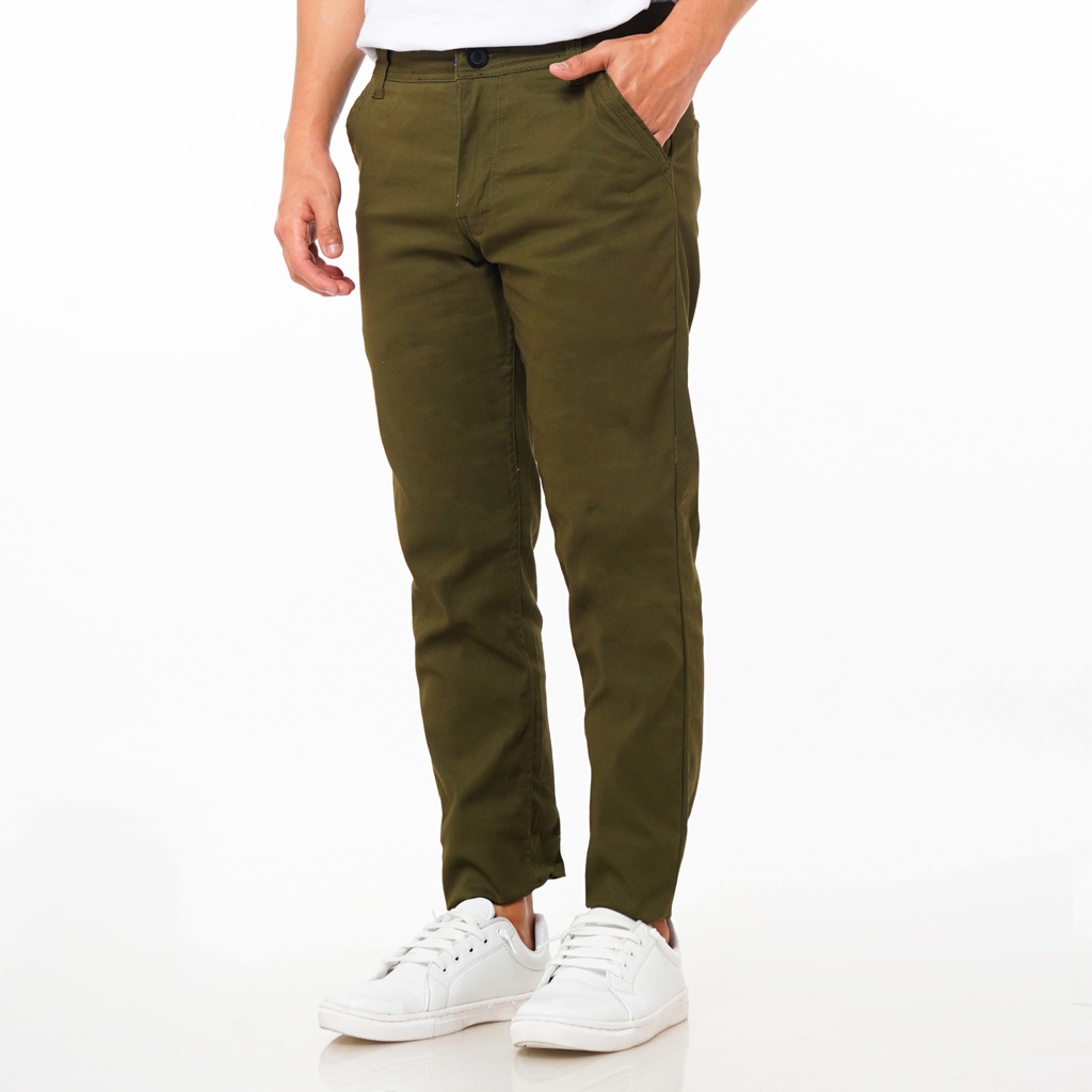 SANVANINA Celana Chino Panjang Pria Slim Fit Army Green | Celana Panjang Pria Kantor Premium Slimfit | H-077 Tailor Chino Army Green