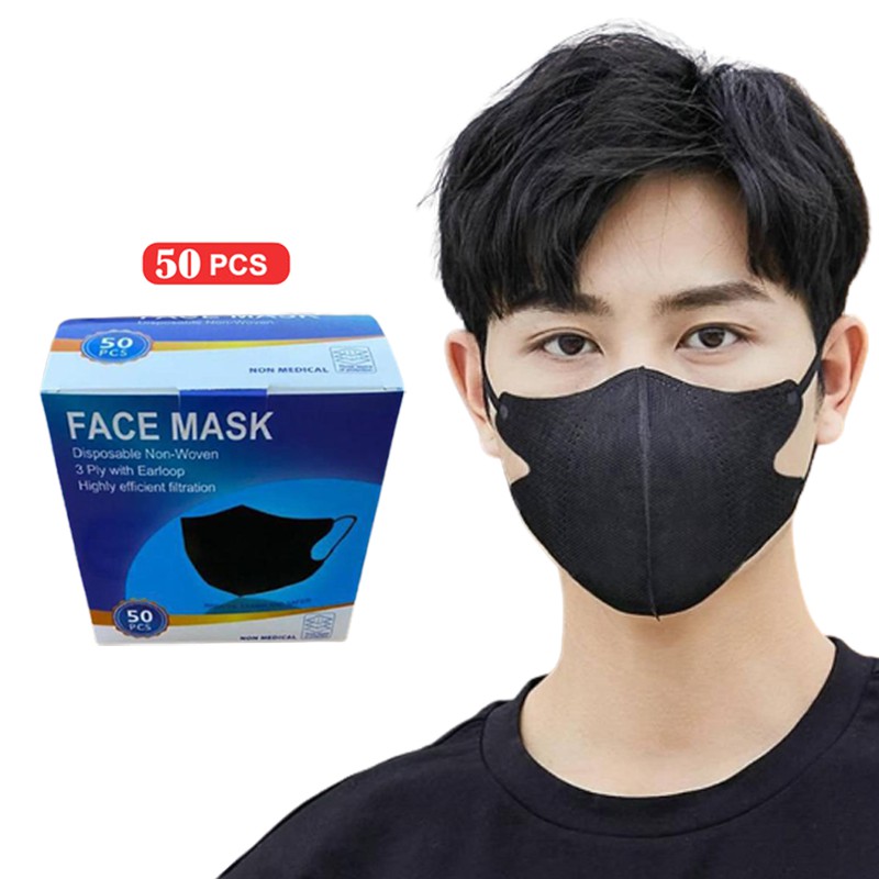 Masker Duckbill 3ply Dewasa Hitam Face Mask duckbill protective (50 PCS) / Medis / EVO Box