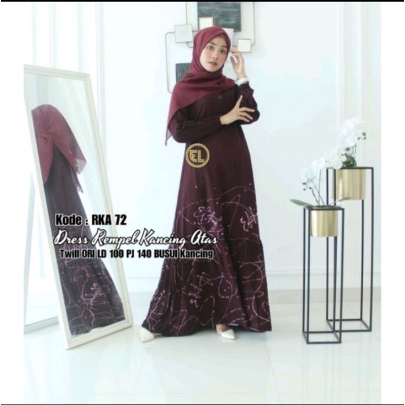 Gamis dress twill ORI ELZAF rempel kancing atas