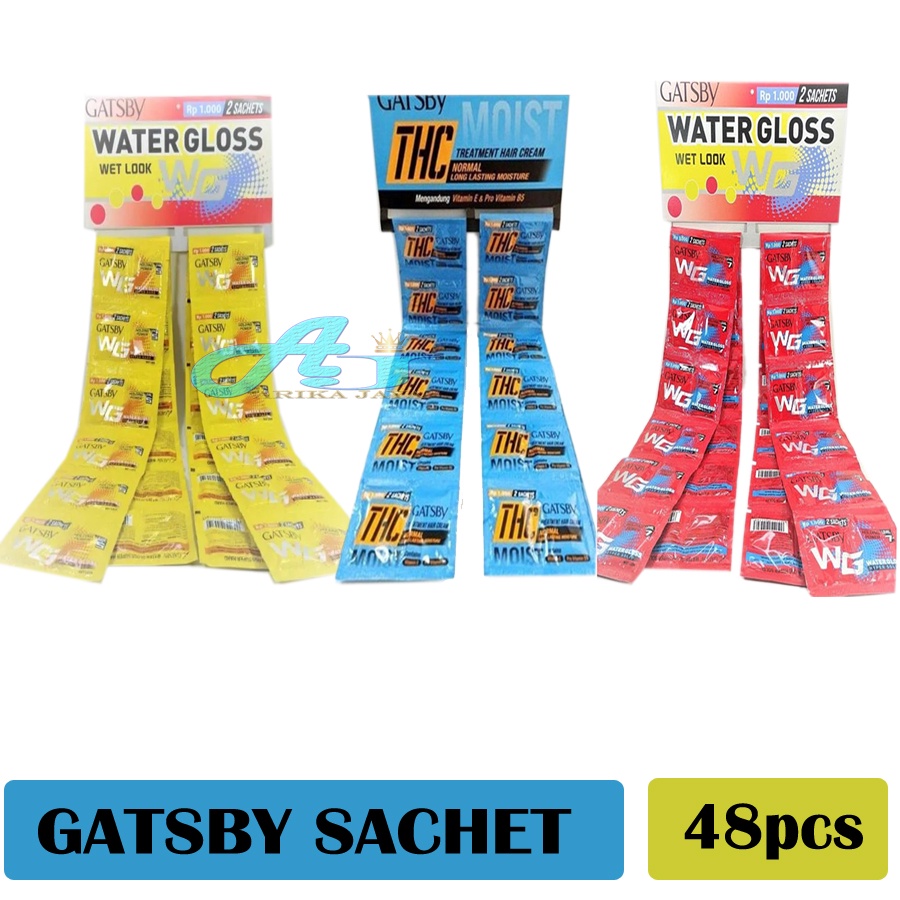 ( 48pcs ) GATSBY WG & THC KUNING BIRU MINYAK RAMBUT PRIA GROSIR