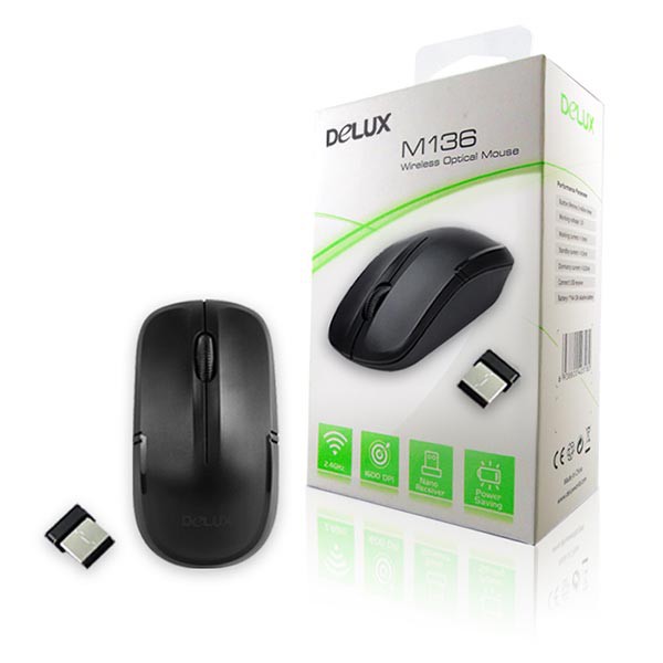 Mouse wireless Delux M136 Black/White - Hitam