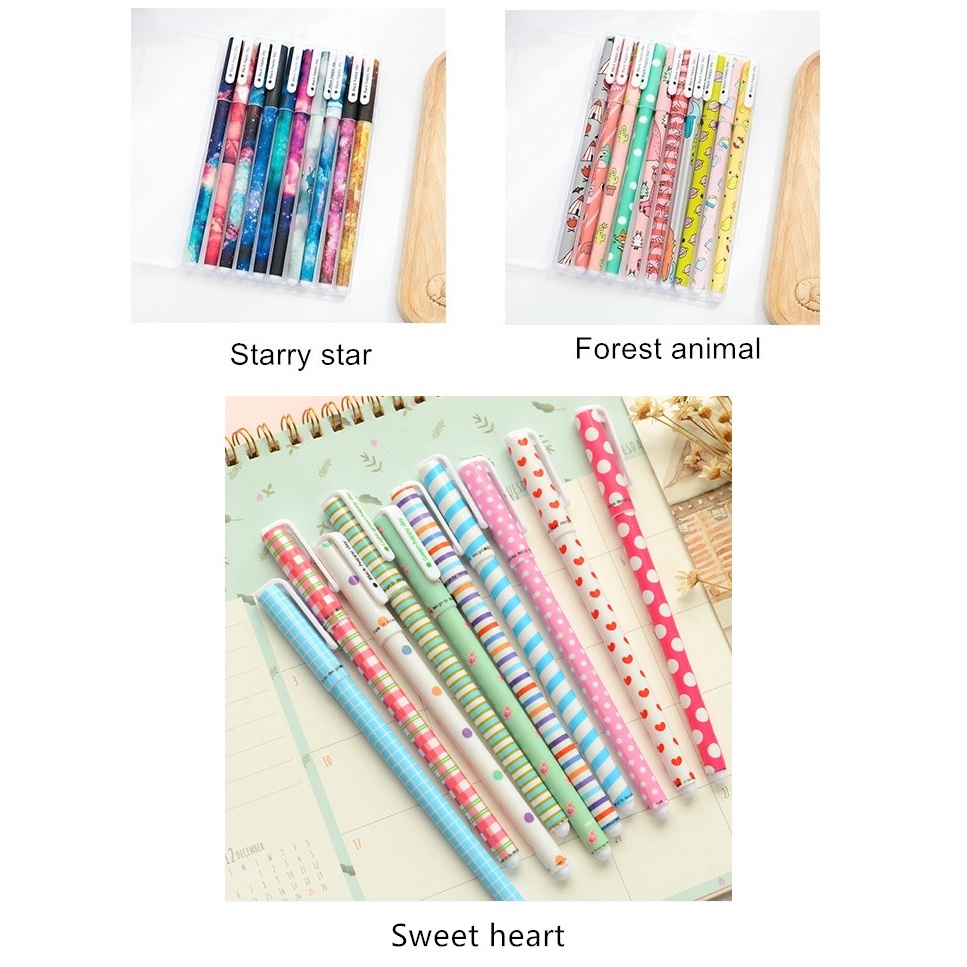 10 Pcs Black 0.5mm Gel Pen Flower Starry Star Pen For Writing Signature Stationery Office School Supply