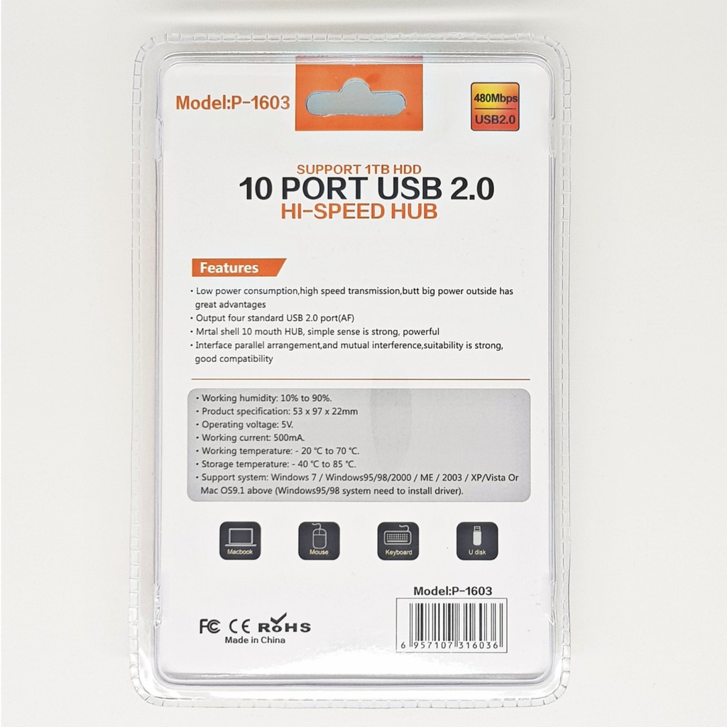 SKU-1098 USB HUB 2.0 10 PORT PANJANG KABEL 1 METER HI SPEED / 1M