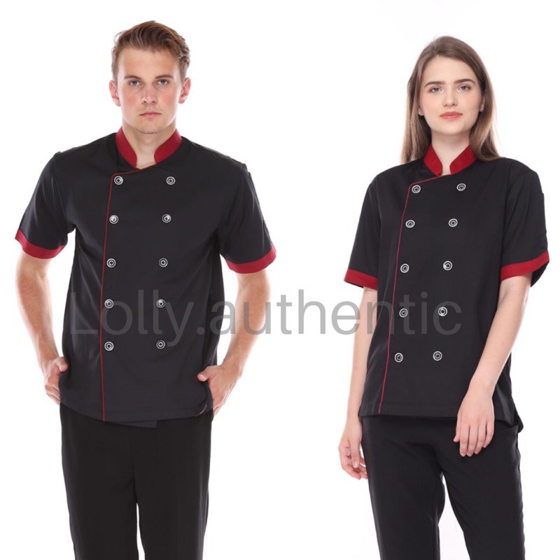 baju koki / baju chef / baju masak / chef jacket lengan pendek