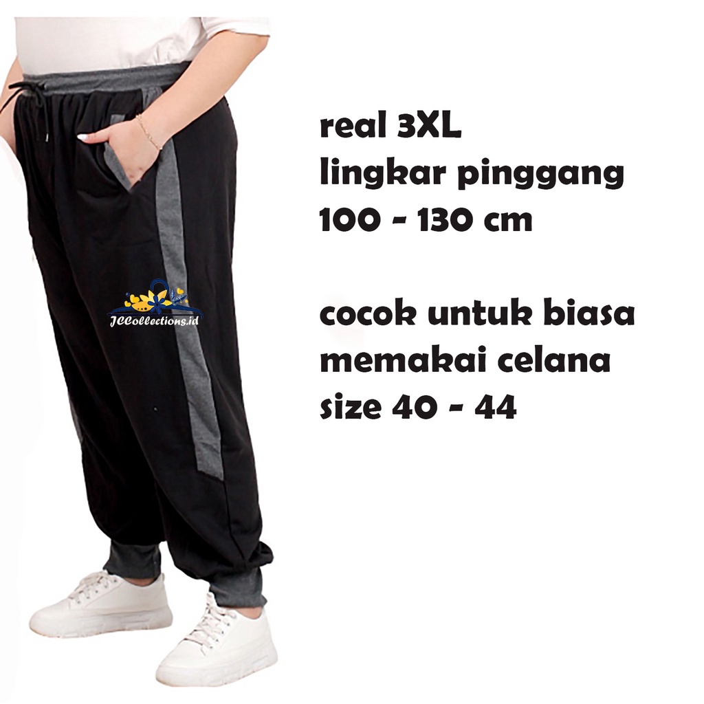 Celana Panjang Wanita Jumbo 3XL Variasi List / Celana Jogger Wanita Big Size XXXL - CURTIE - JCCollections