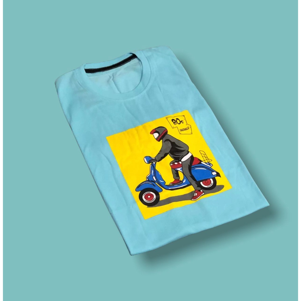 Kaos Baju Vespa Jadul 80s Kotak Kuning Distro Cotton Combed Pria wanita Racing Kaos Simple