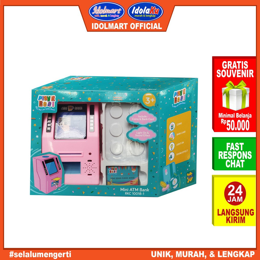 IDOLMART Mainan Anak Play It Real Mini Atm Bank Rkc10018-1 Idolmart Surabaya