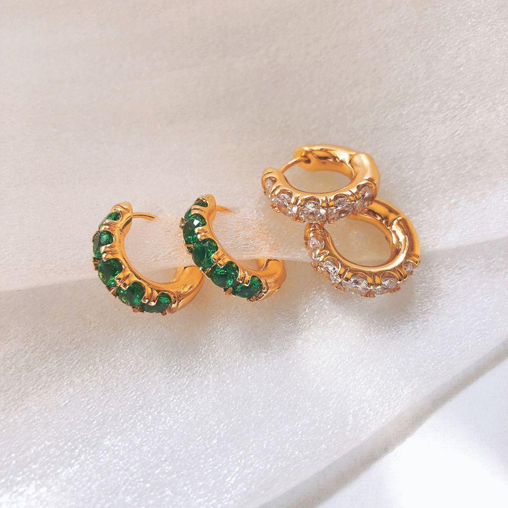 Anting Hoop Zircon Berlian Imitasi Warna Solid Gaya Korea Untuk Wanita