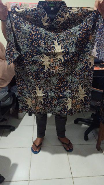 Batik Solo Cempaka Biru Pendek Kemeja Pria Katun Halus Sragenan Full Furing