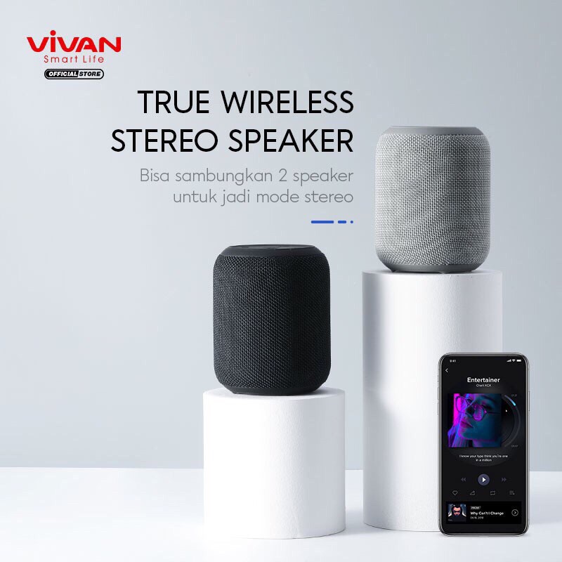 VIVAN Bluetooth Speaker Surround Sound 360° Waterproof IPX6 Hi-Fi TWS Micro SD AUX VS12 VS 12