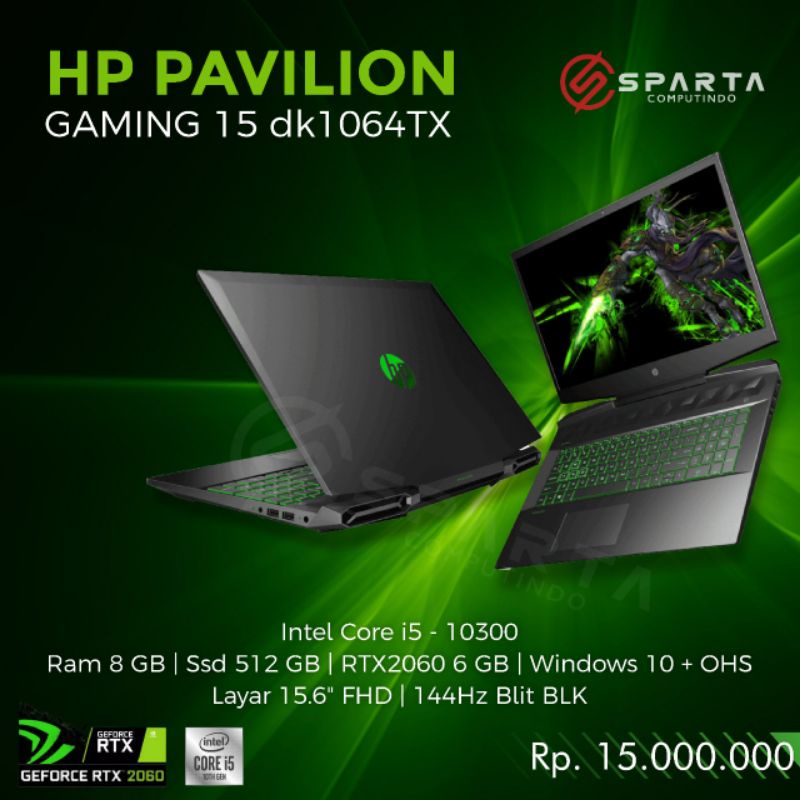 Jual Laptop Gaming Hp Pavilion 15 Dk1064tx Core I5 10300h 8 Gb 512 Ssd Rtx2060 New Garansi 5966