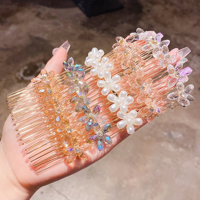 Sisir Sirkam Tiara Handmade Hias Mutiara Kristal Berlian Imitasi Gaya Korea Aksesoris Rambut Anak Perempuan