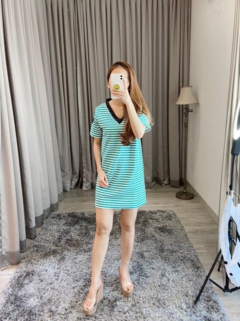 Dress casual wanita / dress salur / mini dress / babol salur tosca