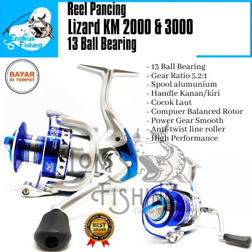 Reel Pancing Lizard KM 2000 &amp; 3000 (13+1 Bearing) Spool Almunium Murah - Engkus Fishing