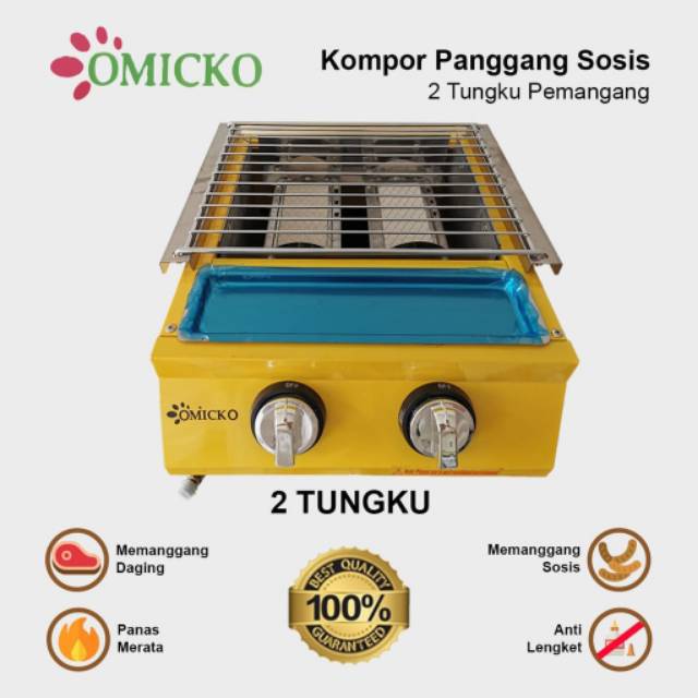 Gas Roaster Panggangan sosis tanpa asap 2 Tungku