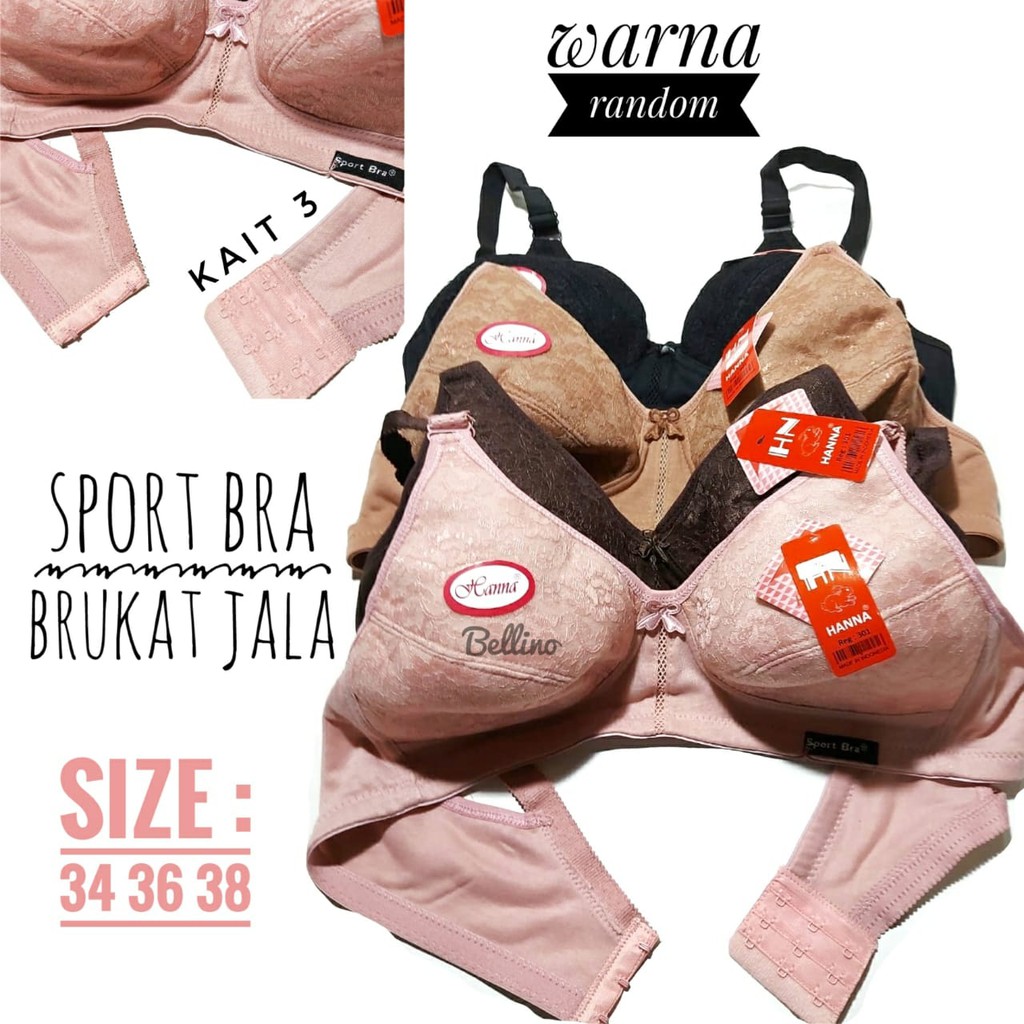 Sport Bra Borkat Renda Kait 3 Bh Tanpa Kawat Busa Tipis Size 34 36 38 40 42  Murah Berkualitas Bra