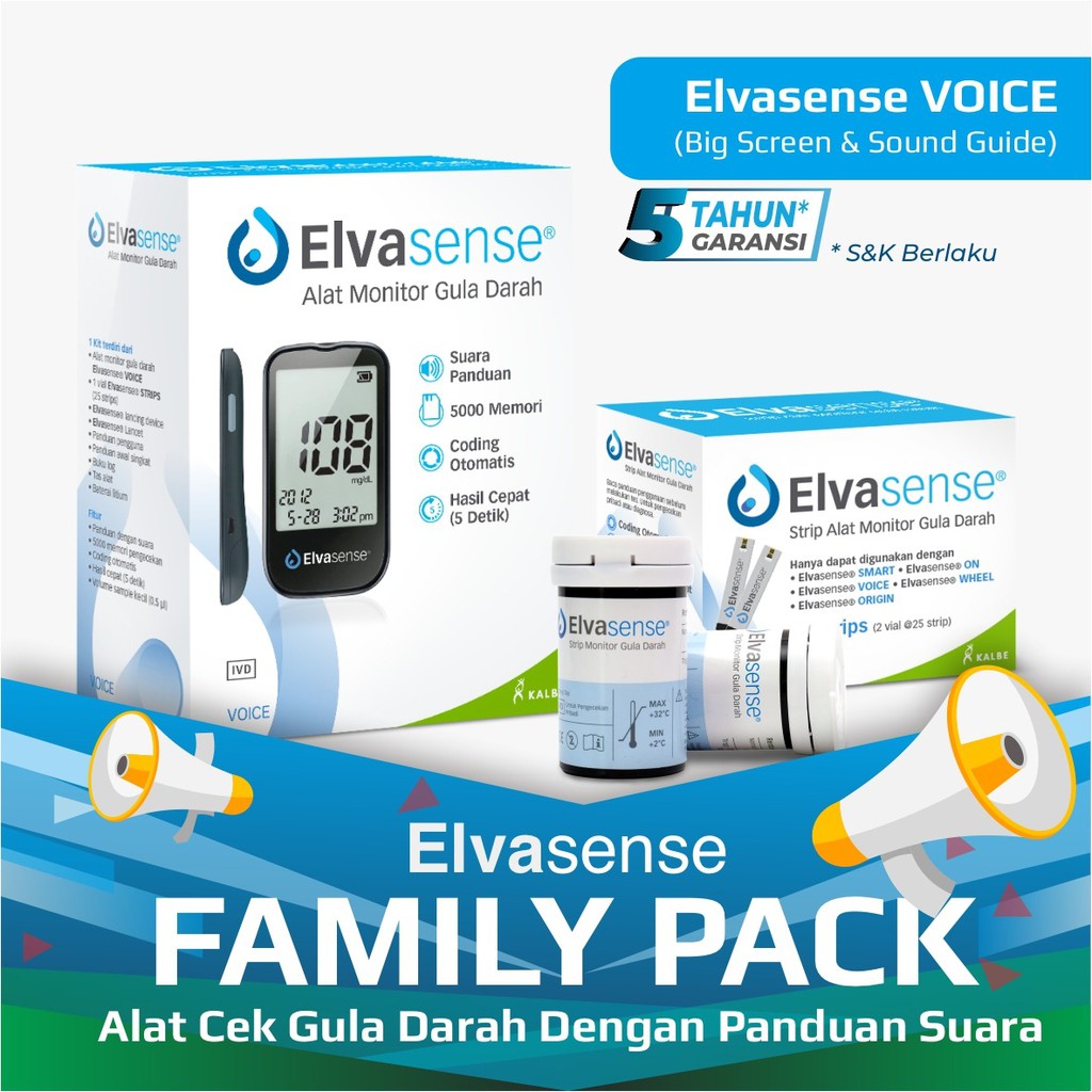 Paket Hemat Elvasense Alat Cek Gula Darah VOICE