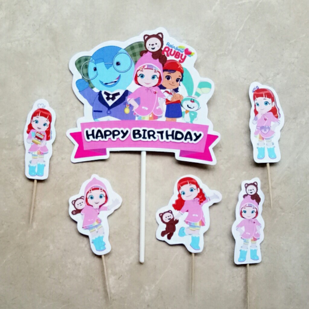 hiasan kue ulang tahun topper toper cake karakter rainbow ruby