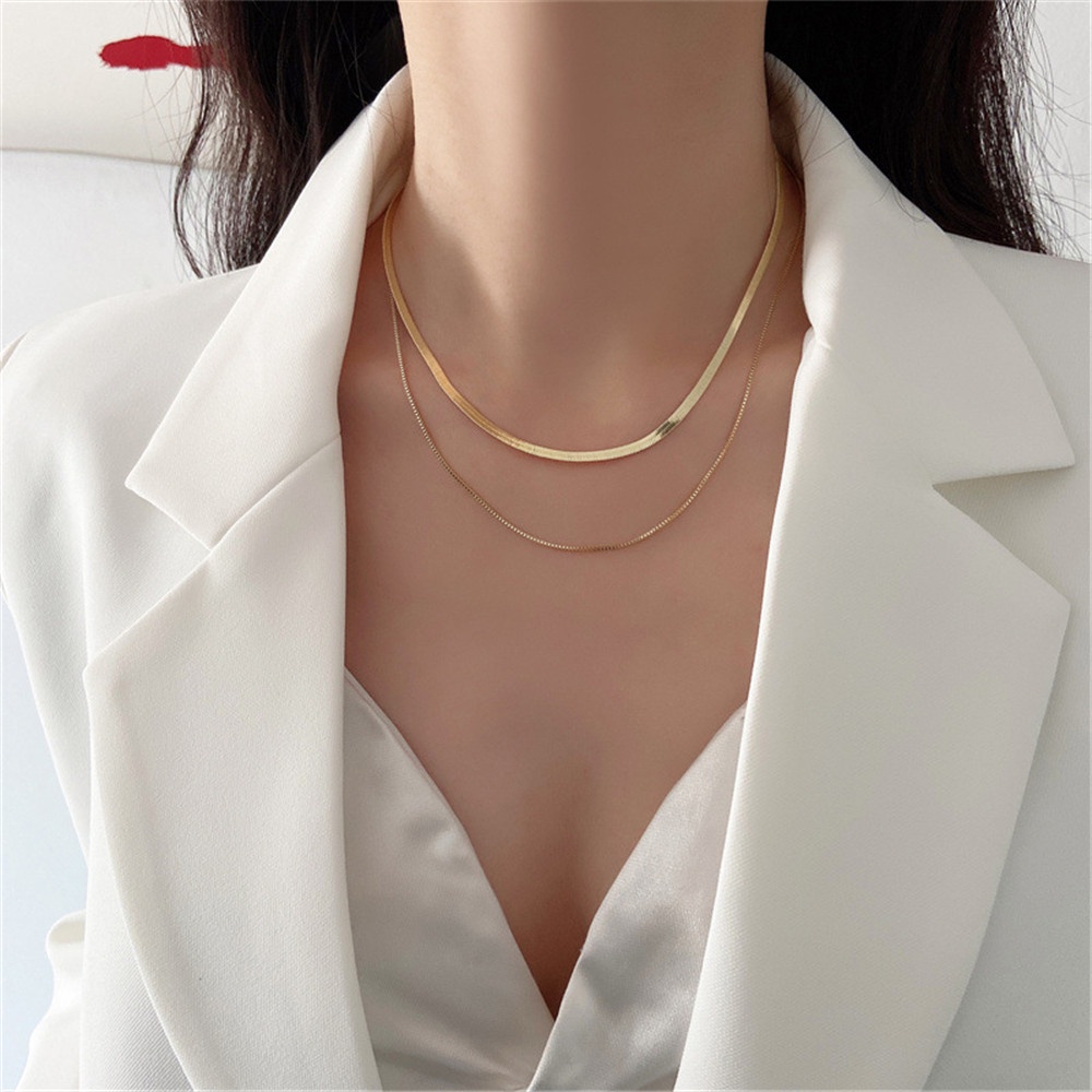 Golden Double-layer Snakebone Necklace High Sense Simplicity and Niche Design Temperament Fine Clavicle Chain