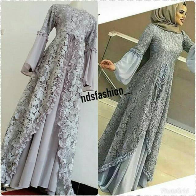 Long dress brukat satin velvet gamis lonceng kondangan pesta