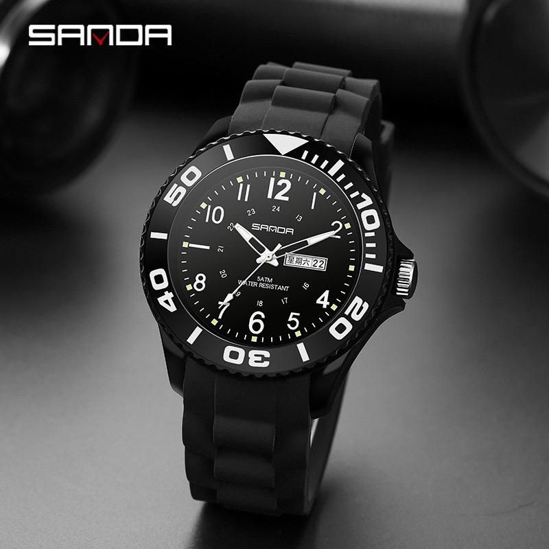 JAM TANGAN SANDA 6051 Jam Tangan Pria Analog Tali Rubber Luminous Anti Air