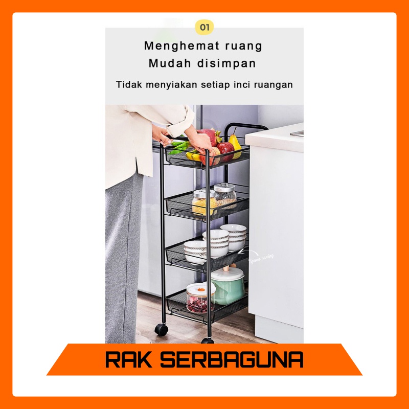 Rak 4 Susun Beroda Rak Rakit Penyimpanan Serbaguna Rak Dapur 4 Tingkat Praktis